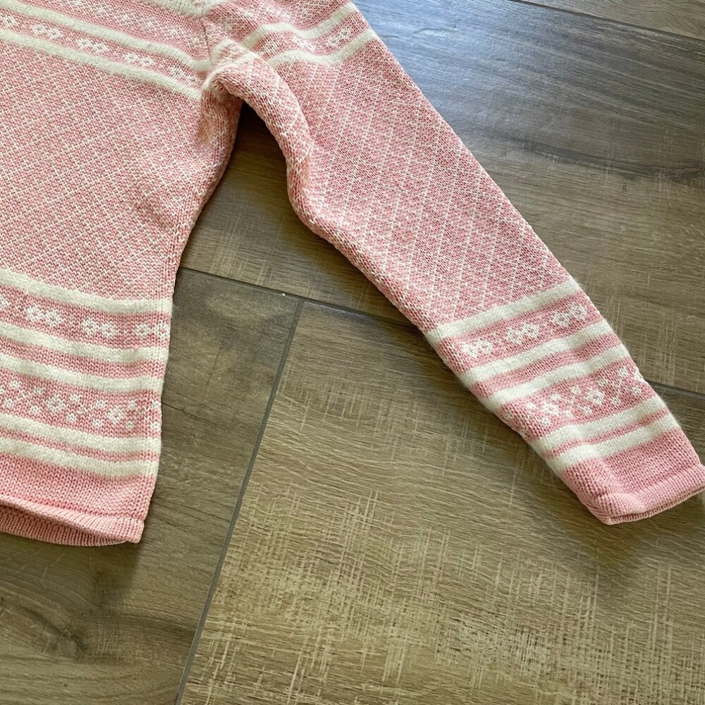 St. Johns Bay Sweater Womens Medium Petite Pink Fair Isle beaded Angora Pullover - Picture 5 of 12